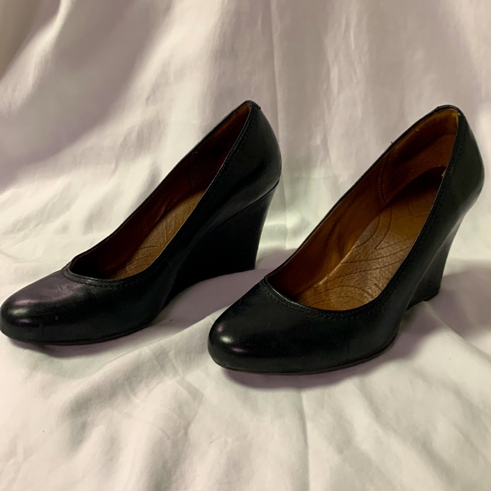 Clark Black Leather Wedge 3.25” Heels